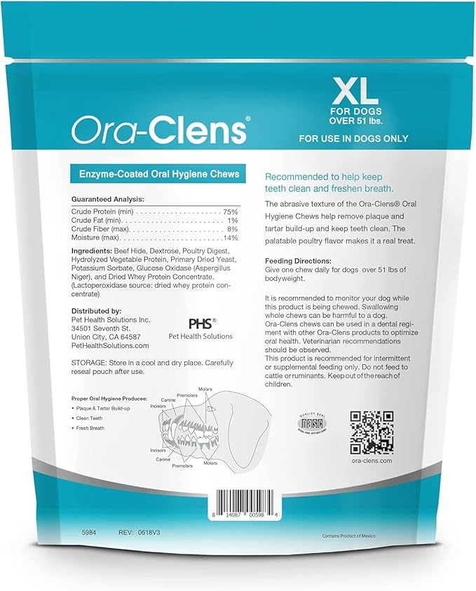 Oral Hygiene Chews for X-Large Dogs – Enzymatic Dental Treats for Daily Oral Care, Helps Clean Teeth & Freshen Breath, Supports Plaque & Tartar Control – 15 Chews (3 Pack)