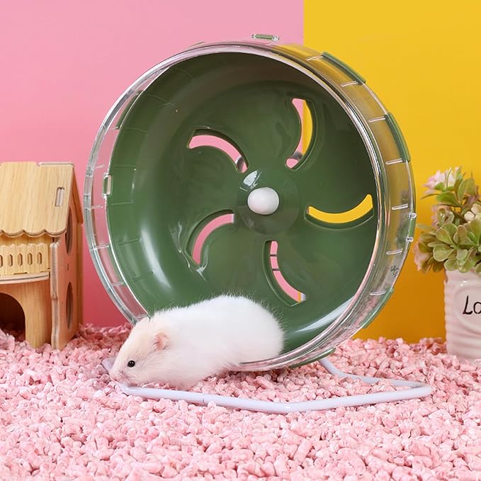 GKYZBB Hamster Wheel, 8.5 inch Silent Hamster Exercise Running Wheel with Stand,Pet Small Animals Exercise Running Toys,Adjustable Quiet Spinner for Guinea Pigs, Sugar Gliders, Gerbils (Green, 8.5in)