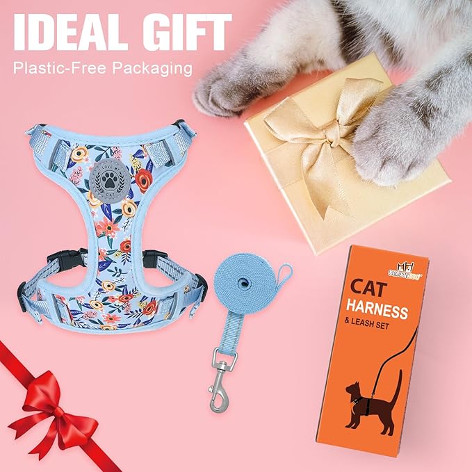 BEAUTYZOO Cat Harness and Leash Set for Walking Escape Proof, Neck Release Adjustable Harness for Kitten Puppy Small Medium Large Cats, Soft Cute Easy Control Small Cat Harness for Cats Boy and Girls