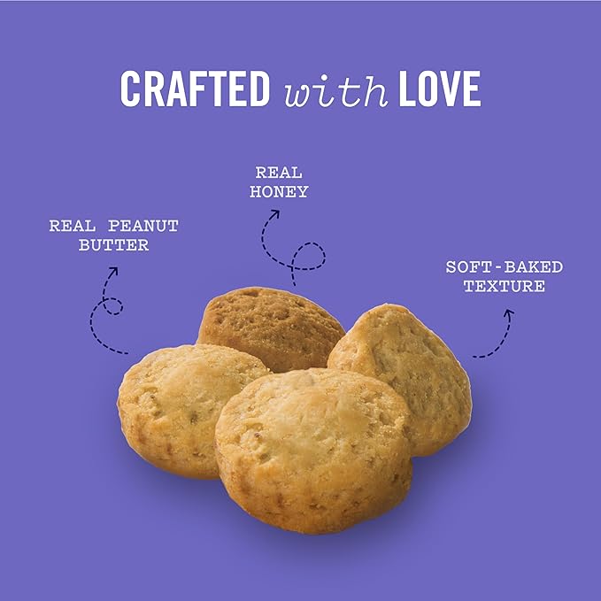 Three Dog Bakery Peanut Butter & Honey Bites, Mess-Free Snacks & Training Cookies for Dogs & Puppies, Human-Inspired
