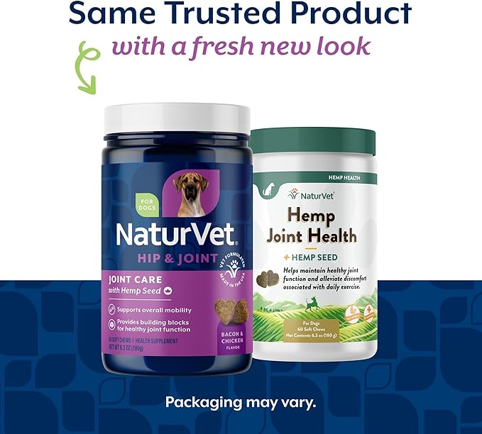 NaturVet Hemp Joint Health, Joint Care Support Supplement for Dogs, Soft Chews, 60ct Made in THE USA