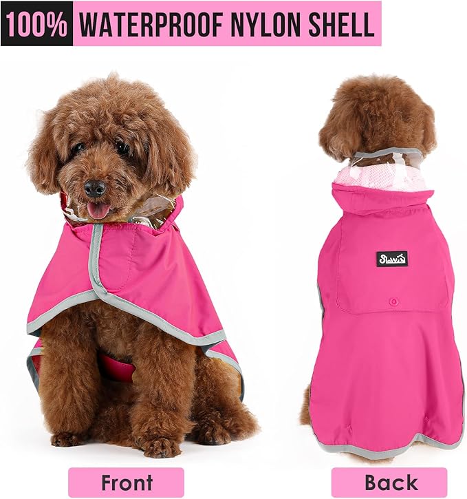 Lukovee Dog Raincoat, Adjustable Dog Rain Jacket with Clear Hooded Double Layer for Large Medium Small Dogs Puppies, Waterproof Rain Coat Poncho with Reflective Storage Pocket & Rim (FU,XL)