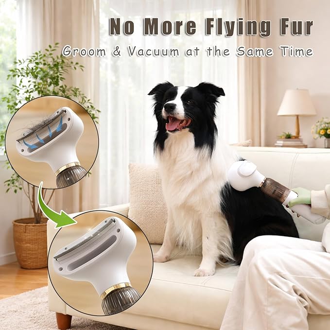 Vacuum Grooming Brush for Dog,4-In-1 Slicker Brush Kit for Shedding, Undercoat Deshedding Tool,Loose Hair Remover for Dog & Cat, Portable Pet Grooming Vacuum (white)