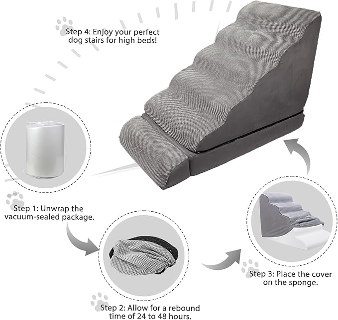Dog Stairs for High Beds 30-36 inches Tall, 6-Step Pet Stairs/Steps for High Bed 32-36 inches for Small Large Dogs, Dog Ramp for Bed, Foam Dog Steps for Beds for Old Dogs/Cats, Grey