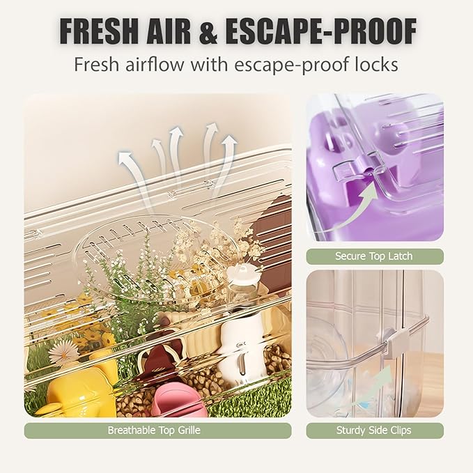 Large Hamster Cage 24" L×14" H - 360° Clear TV Shaped Pet Enclosure with 12-in-1 Starter Kit, 2-Tier Acrylic Habitat with Deep Burrowing Base, Silent Wheel for Syrian, Dwarf Hamsters & Gerbil Cage