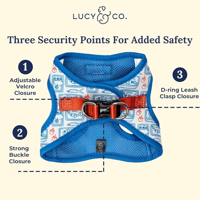 Lucy & Co. Tinned Fish Step-in Cat Harness & Leash Bundle – Reflective, Breathable & Adjustable Harness for Cats, Kittens & Small Dogs, Lightweight & Secure and Dual Leash Clips – X-Small