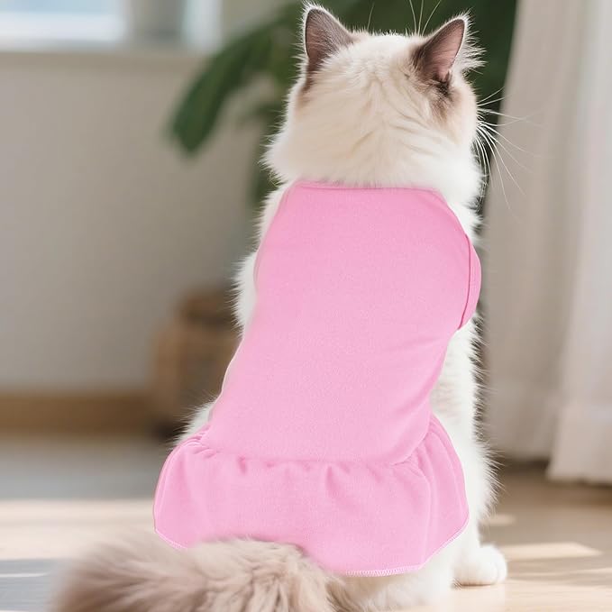 Dog Dresses Cat Skirt Solid Color Dog Clothes Summer Sleeveless Puppy Girl Clothes for Small Pet Dogs Cats (Pink, Small)