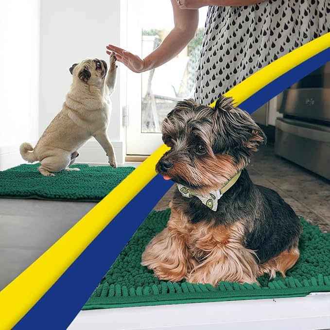 Muddy Mat® | Super Absorbent Door Mat Indoor, Microfiber Quick Dry Chenille Entryway Rug, Non-Slip Front Door Mat, Indoor Mats for Entryway, Machine Washable Pet Rug, Dark Green 24" x 96"