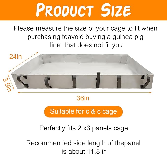 2 PCS Guinea Pig Cage Bottom Tarp for C&C Grids Habitat Cage Panel, 36x24 inches Guinea Pig Cage Liner Base,Washable Cage Liners for Small Animals Guinea Pig Cage,Rabbit Bunny Cage Liner(No Cage)