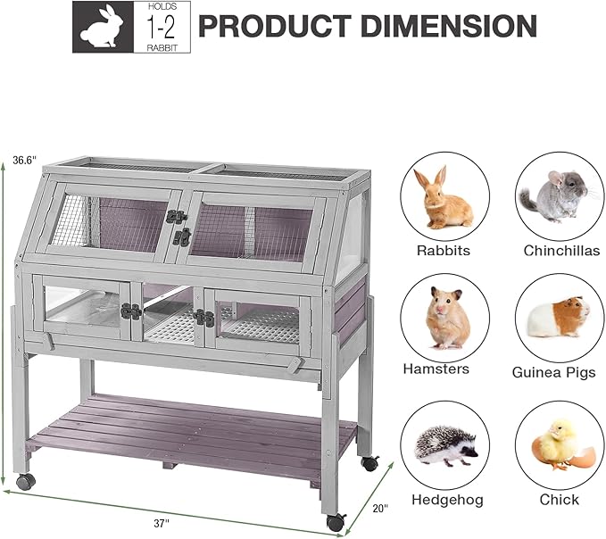 Guinea Pig Cages with Wheels, Large Hamster Cage with Anti-Chewing Ramp and Hideouts, Zinc Cool Plate, Plastic Floor, Deeper Leakproof Tray, Small Animal Cage for Indoor and Outdoor (Light Grey)