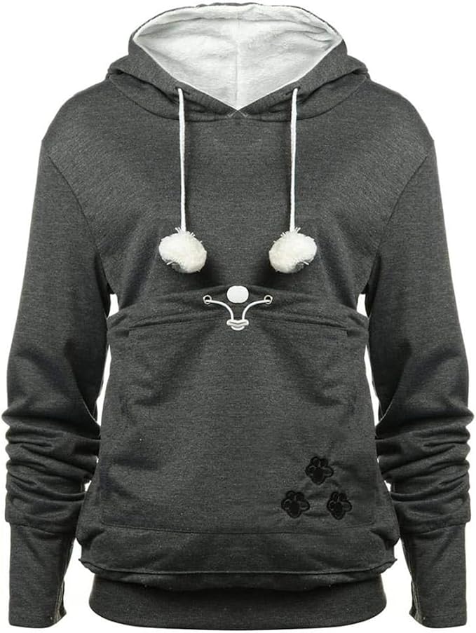 YYW Womens Pet Hoodies Pullover Sweatshirt Oversized Cat Hoodies Pet Holder Cat Dog Pouch Carriers (Dark Grey,XX-Large)