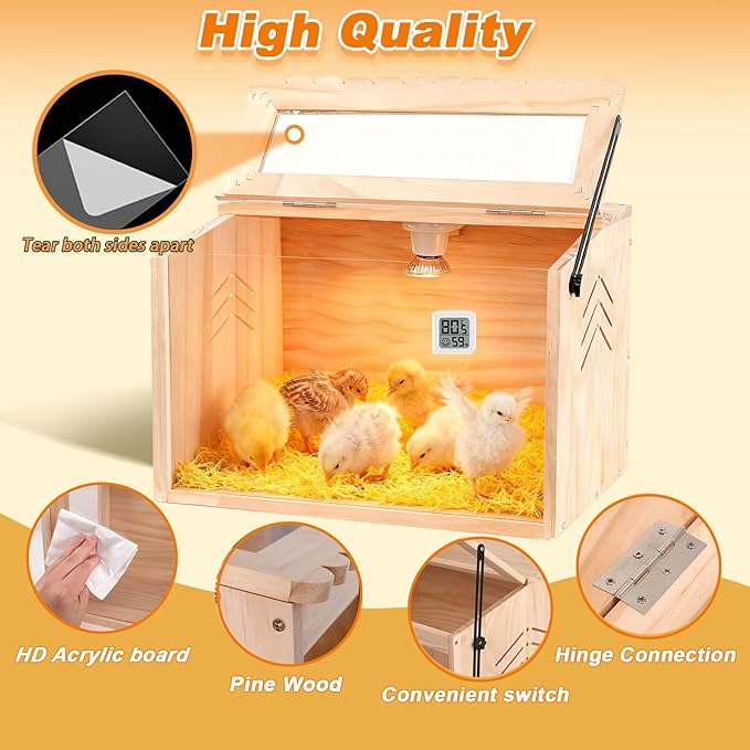 Chicken Brooder Box, Brooder Box for Chicks & Quail, Small Chicken Coop Quail Cage with Heat Lamp, Ideal for Chicks, Ducks, Quails, Hamsters and Lizards (15.75 x 12 x 12 in)