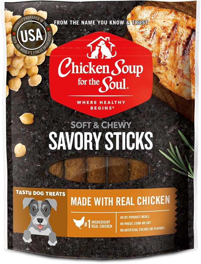Chicken Soup for the Soul All Natural Premium Savory Sticks Soft & Chewy Dog Treats, Real Chicken First Ingredient, No By-Products, Artificial Colors, Flavors or Preservatives, Chicken, 5oz