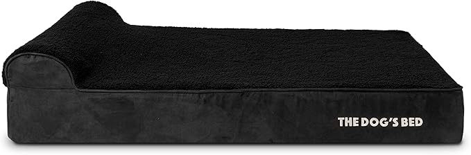 The Dog’s Bed Orthopedic Memory Foam Dog Bed with Headrest, Calming Surface – CertiPUR-Certified Foam, Plush Fabric, Black Plush, XL, 6-Inch