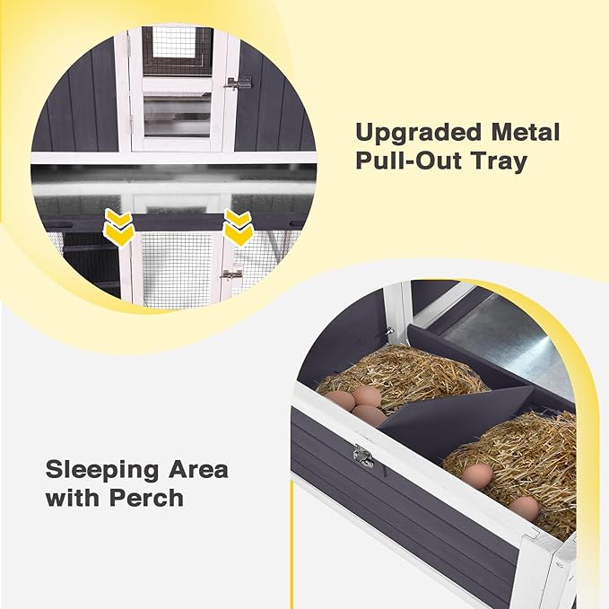 Large Chicken Coop, Wooden Chicken Coops with Nesting Boxes and Removable Tray, Waterproof Hen House with Asphalt Roof, Poultry Cage for Outdoor Backyard, Unique Folding Design (Black)
