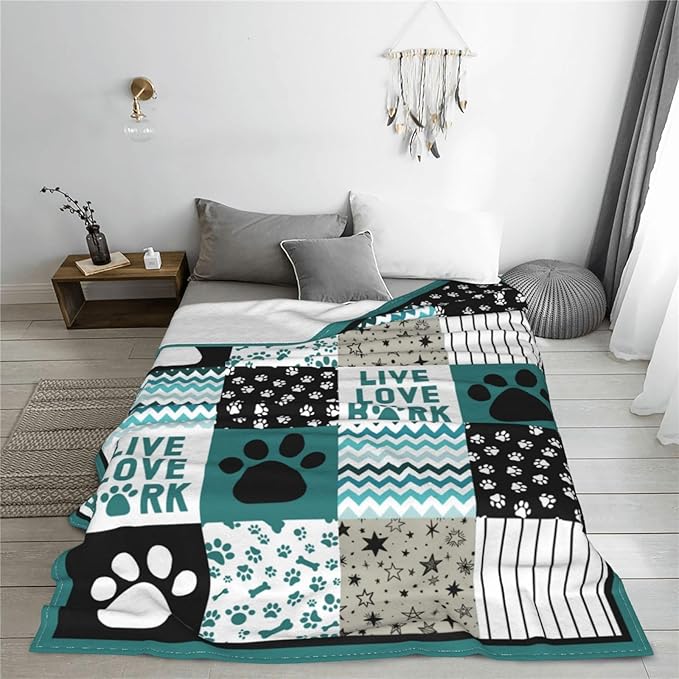 Paw Print Dog Throw Blanket - Cozy Fleece Flannel, Soft Warm Plush, Lightweight Bedding for Couch, Sofa, Bed - Boys, Girls, Men, Women, Teen, Kids - 40"X50"