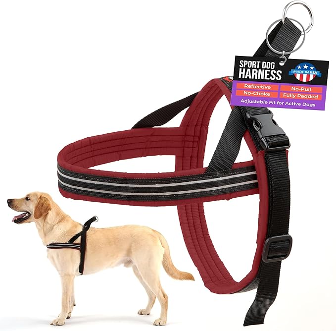 ComfortFlex Sport Dog Harness – No-Choke, Fully Padded, Non-Chafing Harness with Control Handle – Reflective, Lightweight, Adjustable for Active Dogs - Small/Medium, Bordeaux