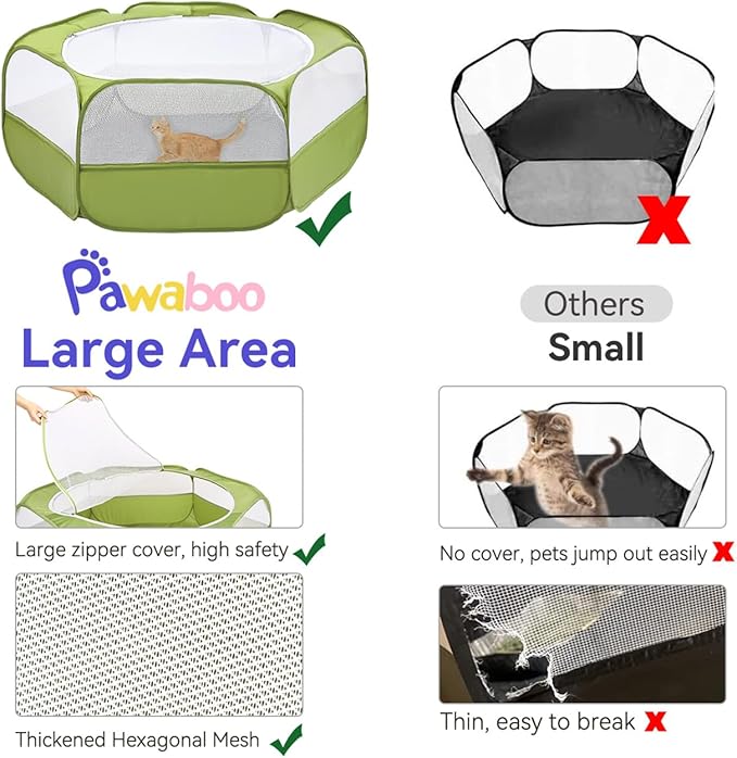 Pawaboo Small Animals Playpen, Portable Chicken Coop Run Large Chick Brooder with Zipper Splicing, Pop Up Pet Enclosure Cat Tent for Guinea Pig Bunny Puppy Indoor Outdoor, Avocado Green