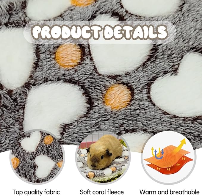 EAEDMY 4 Pieces Guinea Pig Bunny Comfortable Bed Mats Pads, Rabbit Warm Soft Bed, Hamster Bedding Pad Mats for Small Animals Chinchilla Hedgehog Baby Cats (11.8"x9.1", 1.Hearts Pattern)