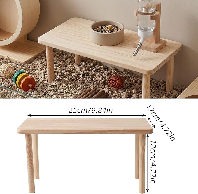 Hamster Play Wooden Platform, 5.51x4.72x4.72in Hamster Cage Platform Small Animal Wood Stand Cage Accessories for Syrian Hamsters Mice Squirrel and Other Small Pets