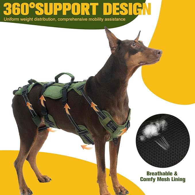 BINGPET Dog Lift Harness for Large Dogs,Full Body Support Rehabilitation Dog Sling Carrier with Handles,Reflective Multifunctional Mobility Assistance Vest for Senior Pets Joint Injuries,Arthritis,XL