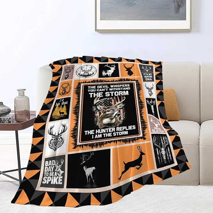 Deer Throw Blanket Hunting Deer Elk Stuff Gifts for Kids Girls Boys Adults Women Men Soft Cozy Warm Plush Fluffy Fuzzy Fleece Blanket Decor 50''X60''