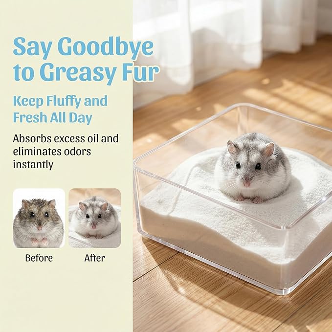 Sukh 14 OZ Hamster Sand Bath - Whit Fine Sand Hamster Bedding Reptile Silica Sand Gerbil Hideout for Hamster Chinchillas Gerbil Syrian Mice Small Animals Small Pets