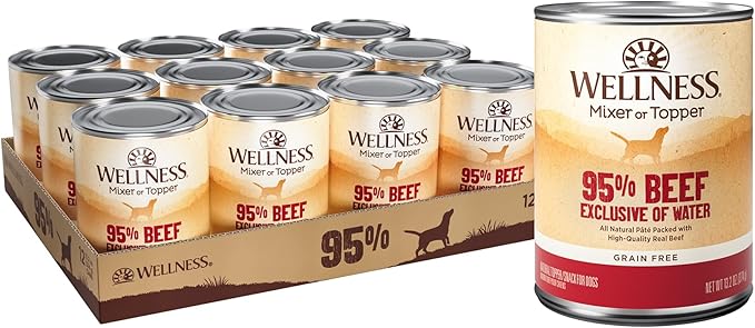 Wellness 95% Beef Natural Wet Grain Free Canned Dog Food, 13.2-Ounce Can (Pack of 12)