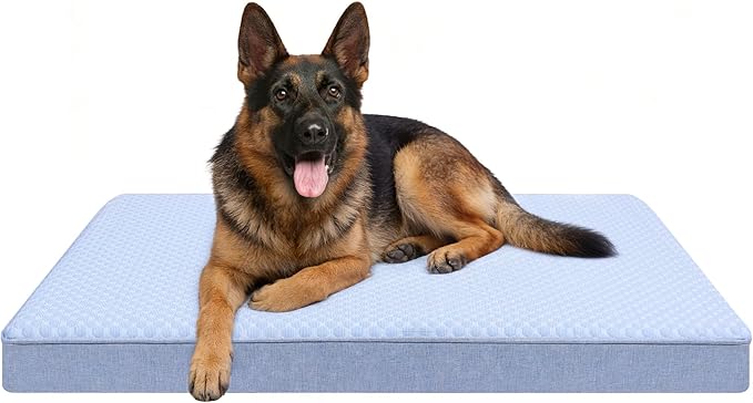Cooling Dog Beds for Dogs, Orthopedic Memory Foam Dog Bed，Washable Pet Beds for Crate with Faux Fur Cover, Waterproof Lining (Blue, XX-Large: 50" x 34" x 5")