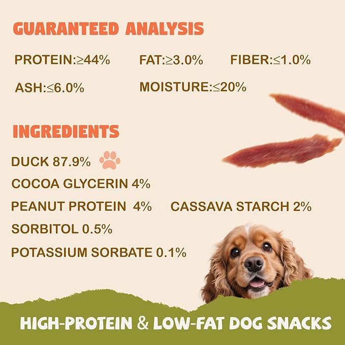 Duck Jerky Tenders w/1% Taurine, Natural Duck Jerky Strips Dog Treats, Dog Training Rewards Snacks High Protein Easy to Digest, Rawhide-Free, Gluten-Free, for All Life Stage Dogs,10.58 oz