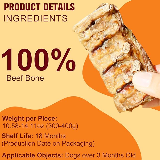 Beef Dog Chew Backbone Sticks Single Ingredient, Crispy Texture, Long-Lasting for Pet Chewing, Complete and Balanced Meal or Topper (S, Bison)