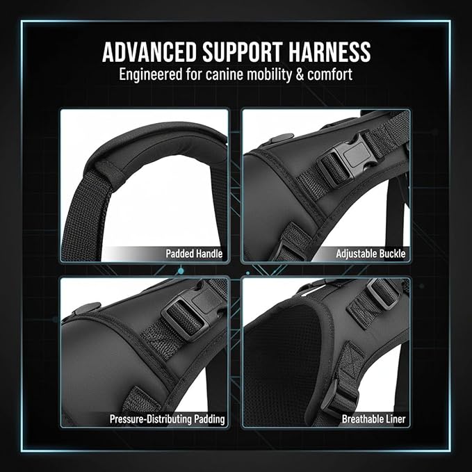 XL Dog Support Sling, Full Body Lift Harness for Large Dogs, Adjustable Handle Recovery Vest, Mobility Aid for Senior/Handicapped Dogs