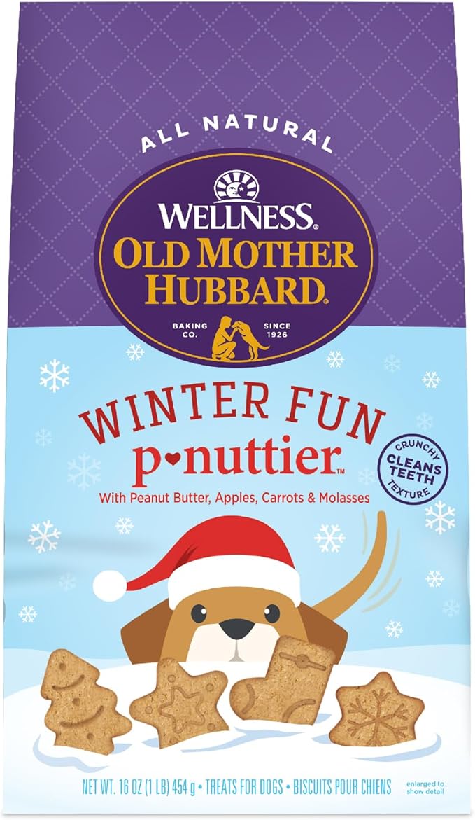 Old Mother Hubbard Wellness Winter Fun P-Nuttier Dog Biscuits, Natural, Seasonal, Holiday Treats, Peanut Butter Flavor, (16 Ounce Bag)