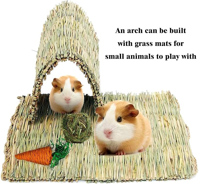 kathson 12 PCS Large Grass Mat for Rabbit, Natural Bunny Woven Hay Mat Straw Small Animal Bedding Nest for Guinea Pigs Hamster Chinchillas Puppy Biddy Sleeping Chewing Scratching
