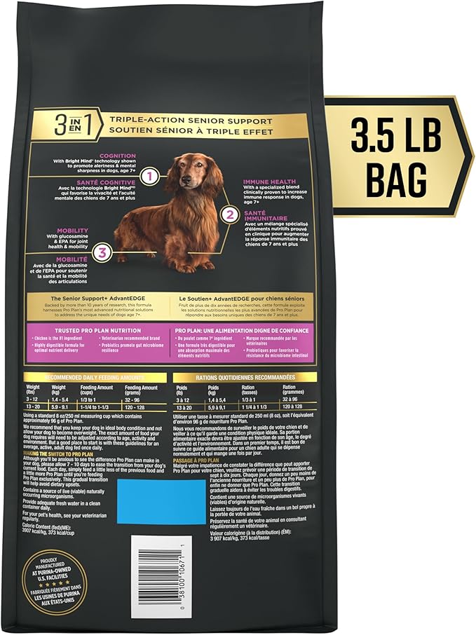 Purina Pro Plan AdvantEDGE Senior Support Plus Small Breed Shredded Blend Chicken and Rice Formula Dry Dog Food - 3.5 lb Bag