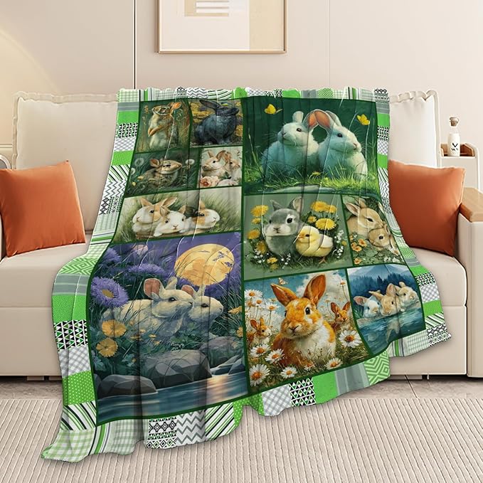 Bunny Throw Blanket Rabbit Bunny Stuff Gifts for Kids Girls Boys Adults Women Men Soft Cozy Warm Plush Fluffy Fuzzy Fleece Blanket 40''X50''
