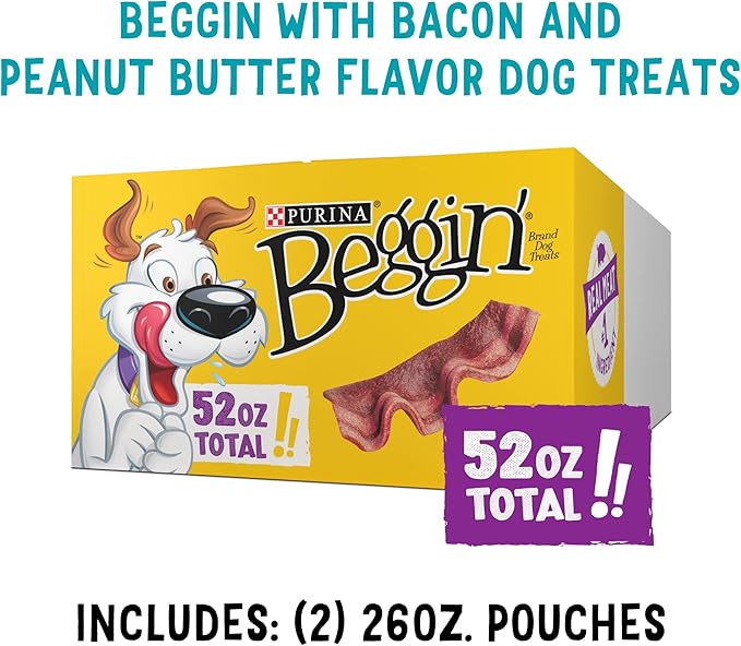 Purina Beggin' Strips With Real Meat Dog Treats, With Bacon and Peanut Butter Flavor - (Pack of 2) 26 oz. Pouches