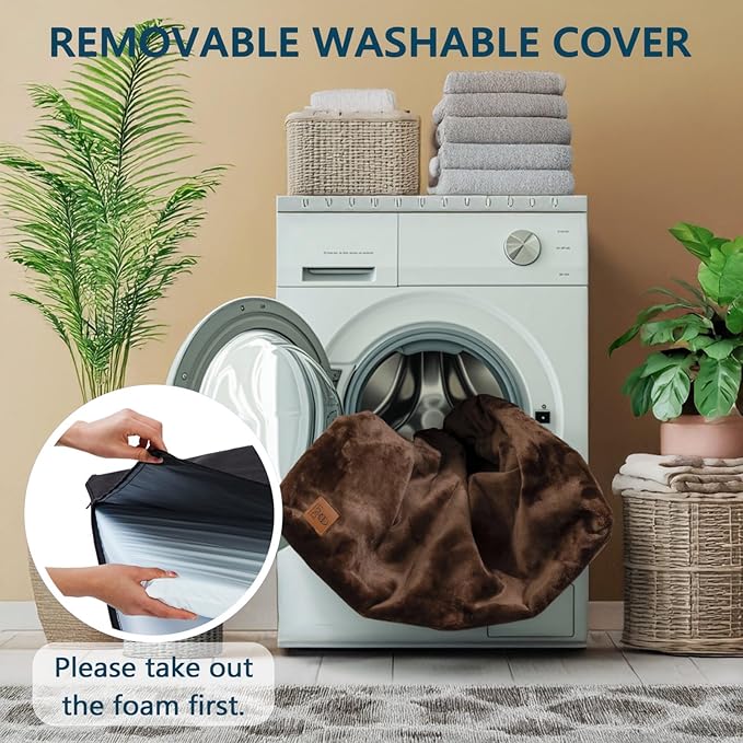 LIORCE Dog Crate Pad - Dog Bed Large Sized Dogs with Removable Washable Cover and Waterproof Lining - Memory Foam Pet Bed for Crate - Reversible Kennel Mat (Cool & Warm), 36-inch, Brown