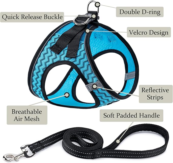 BOOMIBOO Dog Harness with Leash Set, No Pull Adjustable Reflective Step-in Puppy Pet Vest Harnesses for Small Medium Large Dogs and Cats,Blue Stripe L