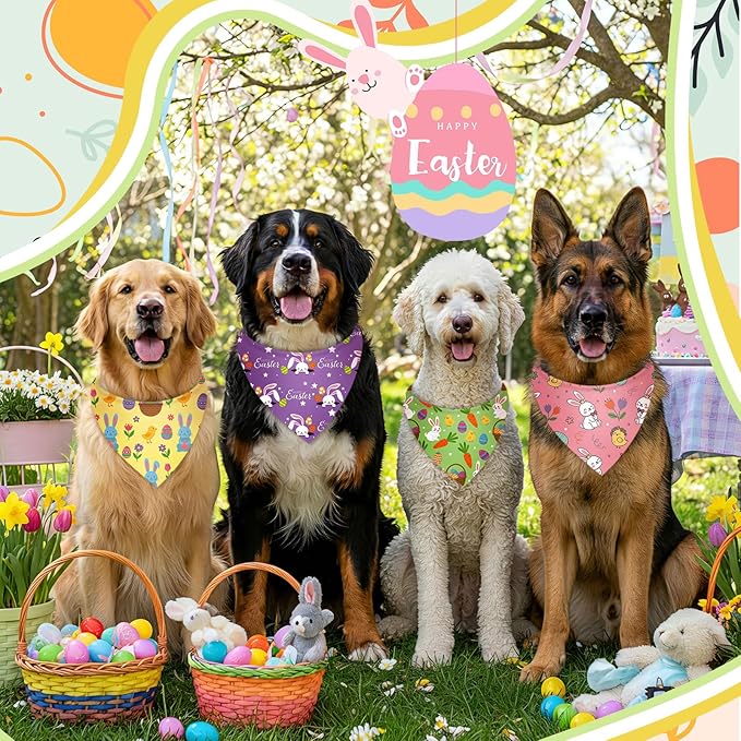 Shyyween 100 Pcs Easter Dog Bandanas Bulk for Dogs with Bunny Rabbit Egg Carrot Pattern Soft Bibs Adjustable Triangle Pet Scarf Bowtie for Small Medium Large Costume Grooming 31.5 x 21.7 x 21.7 Inch