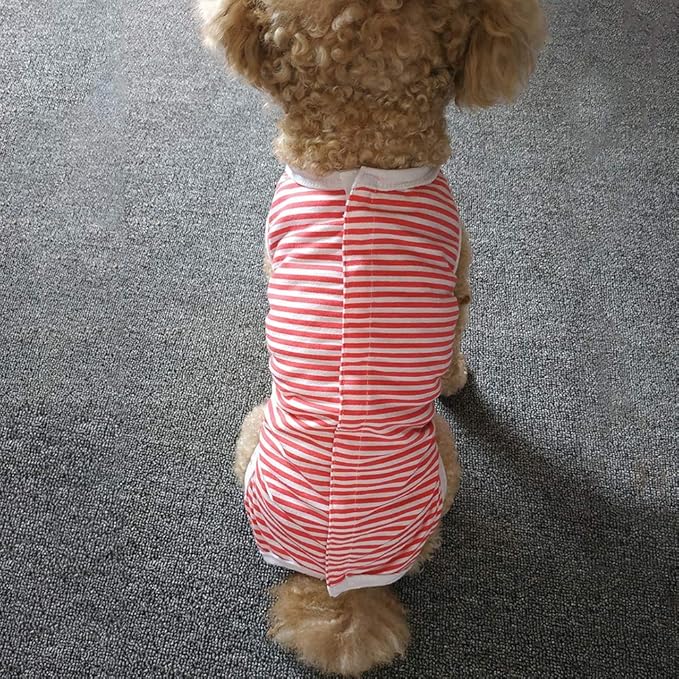 Dog’s Recovery Suit Post Surgery Shirt for Puppy, Wound Protective Clothes for Little Animals(red White Stripe-XXS)