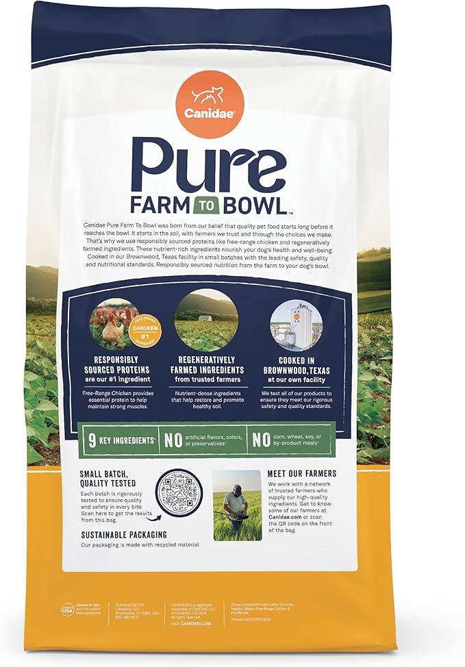 Canidae Pure Farm to Bowl Free-Range Chicken & Pea, Healthy Weight, Grain-Free Dry Dog Food, Adult, 22lb