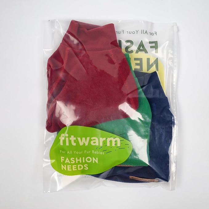 Fitwarm 3 Pack Classic Fleece Dog Sweater, Christmas Dog Winter Clothes for Small Dogs Boy Girl, Holiday Pet Apparel, Burgundy Red, Green, Navy Blue, XL