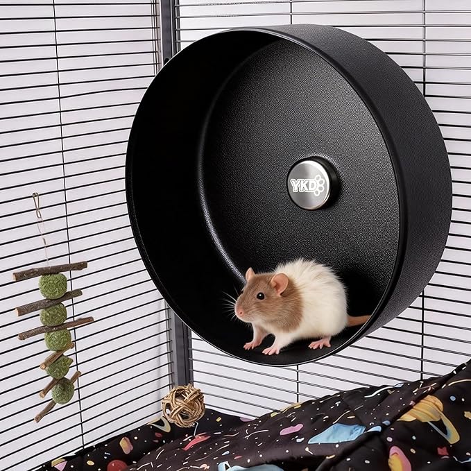 11.8" Silent Fancy Rat Exercise Wheel, Aluminum Alloy Noiseless Hamsters Running Wheel for Fancy Rat, Syrian Hamsters, Hedgehogs and Small Pets (Bracket-Black)