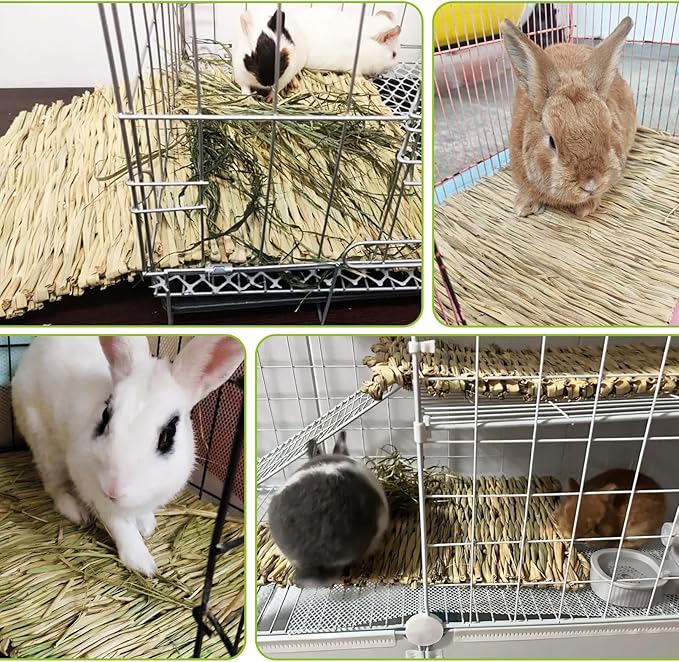 kathson 12 PCS Large Grass Mat for Rabbit, Natural Bunny Woven Hay Mat Straw Small Animal Bedding Nest for Guinea Pigs Hamster Chinchillas Puppy Biddy Sleeping Chewing Scratching