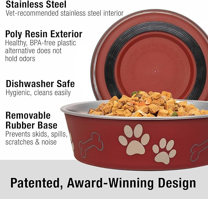Loving Pets Bella Dog Bowls- Stainless Steel Dog & Cat Bowls - Spill Proof Dog Food Bowl, Cat Bowl, Puppy Essentials & Pet Supplies Great for Home & Travel (Medium 20-35 lbs, Merlot)