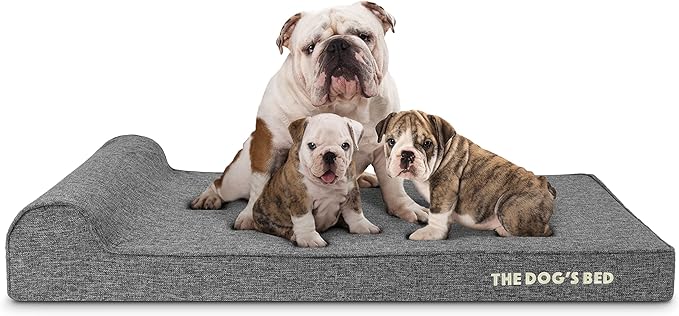 The Dog’s Bed Orthopedic Memory Foam Dog Bed with Headrest, Calming Surface – CertiPUR-Certified Foam, Linen Fabric, Grey Linen, XL, 4-Inch