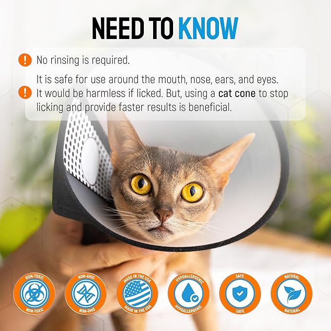 Cat Wound Care Spray with Silver – Wounds, Rashes, Hot Spots, Itch, Scratching, Irritation, Bites & Burns – Use a Cat Cone to Prevent Licking – Safe Formula – 4 Oz