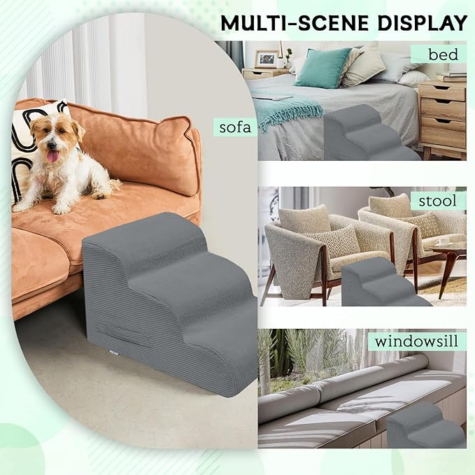 Mesa Lemon Dog Stairs & Steps for High Beds, 2 Steps High Density Foam Waterproof Dog Ramp for Small Dogs and Cats, Pet Stairs with Removable Washable Cover for Bed, Couch, Sofa and Car (H: 11.8")