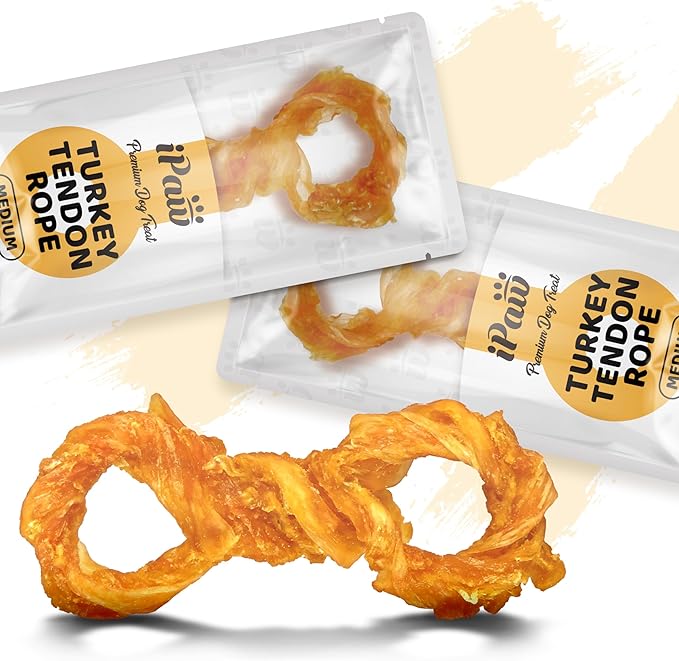 iPaw Turkey Tendon for Dogs, Ingredient Sourced from USA, Hypoallergenic, All Natural Human Grade Puppy Chew, Dog Treats for Signature Series, Rawhide Alternative, 2 Units/Pack Rope (Medium)